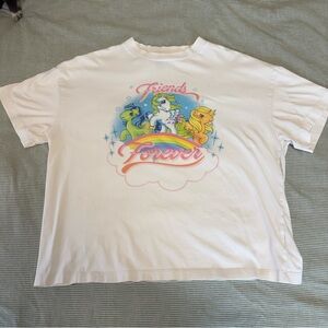 White Tee with Unicorn and Rainbow Graphic